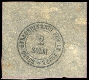 1854 - 2 soldi nero, leggera doppia stampa ... 
