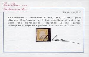 1862 - 10 cent. giallo olivastro ... 