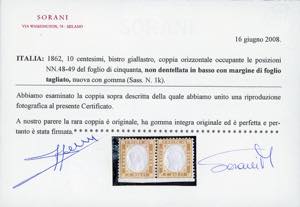 1862 - 10 cent. bistro giallastro, ... 