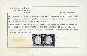 1862 - 10 cent. bistro giallastro, ... 