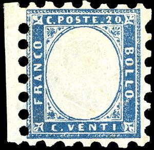 1862 - 20 cent. azzurro chiaro, prova di ... 
