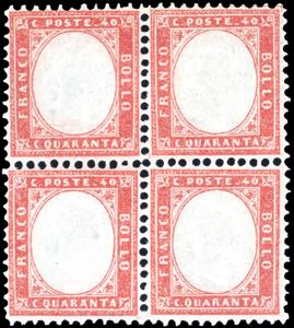 1862 - 40 cent. rosso carminio (3), blocco ... 