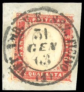 1862 - 40 cent. rosso carminio, filetto di ... 