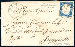 1863 - 15 cent. azzurro tipo Sardegna, ... 
