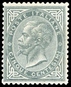 1863 - 5 cent. grigio verde, De La Rue, ... 