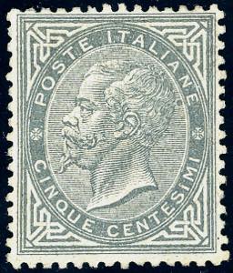 1863 - 5 cent. grigio verde, De La Rue, ... 