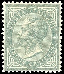 1866 - 5 cent. De La Rue, tiratura di Torino ... 