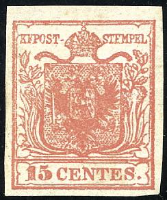 1850 - 15 cent. rosso vermiglio inteso (3g), ... 