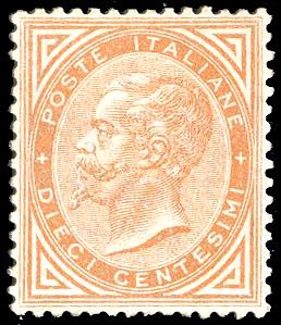 1863 - 10 cent. ocra arancio, De La Rue, ... 