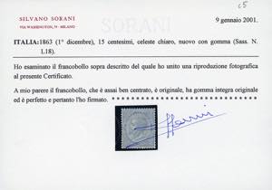1863 - 15 cent. celeste chiaro, De ... 
