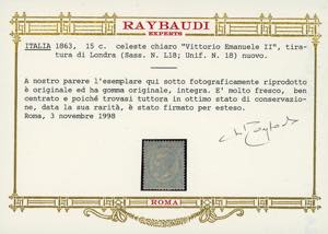 1863 - 15 cent. celeste chiaro, De ... 