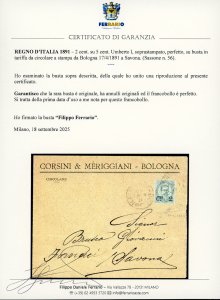 1891 - 2 cent. su 5 cent. Umberto ... 