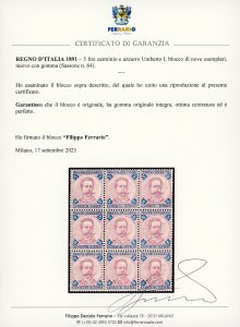 1891 - 5 lire carminio e azzurro ... 