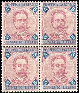 1891 - 5 lire carminio e azzurro Umberto I ... 