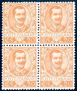 1901 - 20 cent. Floreale (72), blocco di ... 