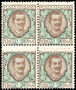 1901 - 1 lira Floreale, blocco di quattro, i ... 