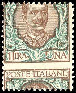 1901 - 1 lira Floreale, dentellatura ... 
