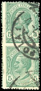 1906 - 5 cent. Leoni, coppia verticale non ... 