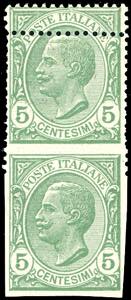 1906 - 5 cent. Leoni, coppia verticale, ... 