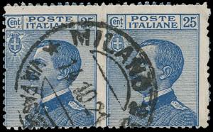 1908 - 25 cent. Michetti, coppia orizzontale ... 