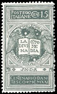 1921 - 15 cent. grigio Dante, non emesso ... 