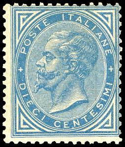 1877 - 10 cent. azzurro (27), nuovo, gomma ... 