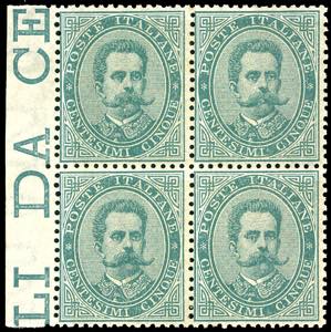 1879 - 5 cent. Umberto I, blocco di quattro, ... 
