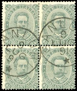 1889 - 45 cent. Umberto I (46), blocco di ... 