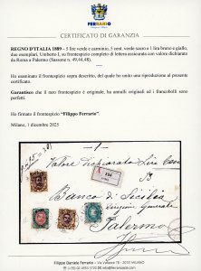 1889 - 5 lire verde e carminio, 5 ... 