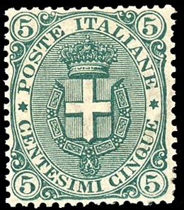 1889 - 5 cent. Stemma, fondo rigato (59), ... 