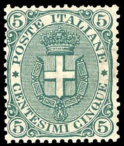 1889 - 5 cent. Stemma, fondo rigato (59), ... 
