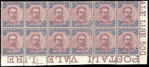 1891 - 5 lire carminio e azzurro ... 