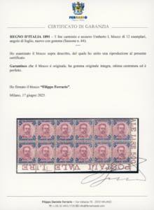 1891 - 5 lire carminio e azzurro ... 