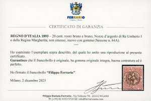 1893 - 20 cent. rosso bruno e ... 