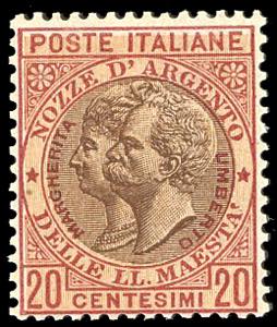 1893 - 20 cent. rosso bruno e bruno, Nozze ... 