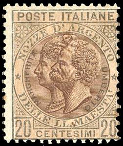 1893 - 20 cent. verde oliva e bruno, Nozze ... 