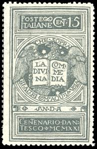 1921 - 15 cent. grigio Dante, non emesso ... 