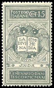 1921 - 15 cent. grigio Dante, non emesso ... 