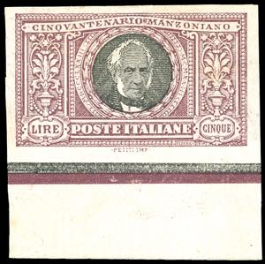 1923 - 5 lire Manzoni, non dentellato ... 