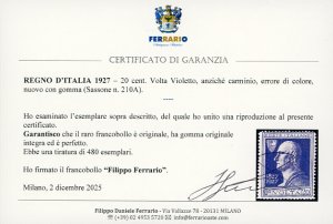 1927 - 20 cent. Volta Violetto, ... 