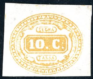 1863 - 10 cent. giallo (1), gomma originale, ... 
