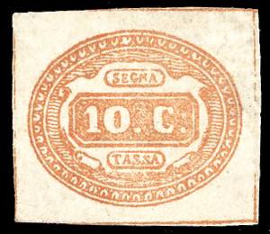 1863 - 10 cent. arancio (1b), nuovo, gomma ... 