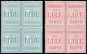 1884 - 50 e 100 lire (15/16), blocchi di ... 