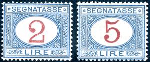 1903 - 2 lire e 5 lire azzurro e carminio ... 