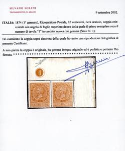 1874 - 10 cent. ocra arancio (1), ... 