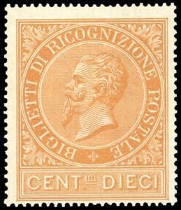 1874 - 10 cent. ocra arancio (1), gomma ... 