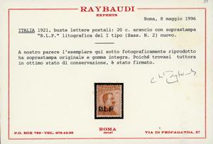 1921 - 20 cent. soprastampato BLP, ... 
