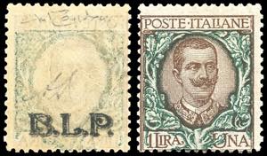 1922/23 - 1 lira Floreale, soprastampa BLP ... 