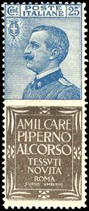 1924 - 25 cent. Piperno (6), nuovo, gomma ... 