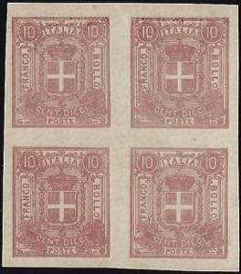 1863 - 10 cent. lilla su carta giallastra, ... 